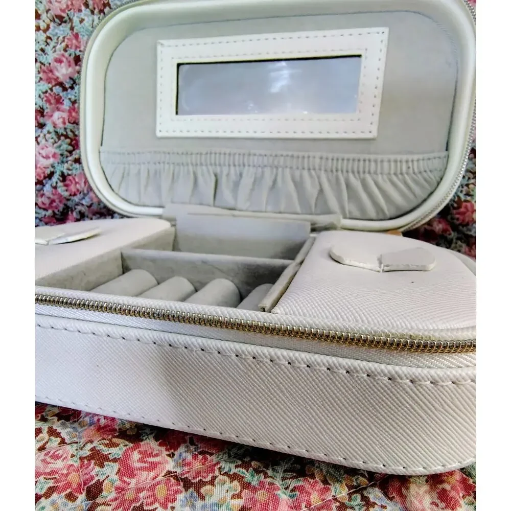 Portable White Jewelry Box Storage Organizer, 
